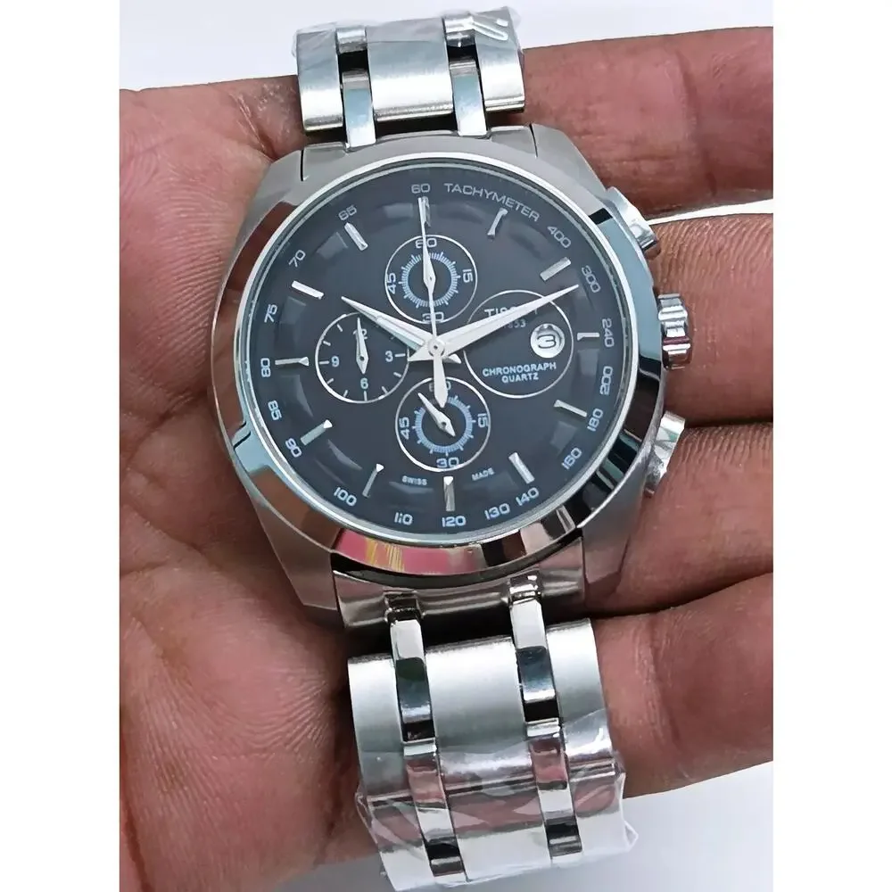 Tissot Two Tone Couturier Tachymeter Swiss Chronograph Men's Black Dial Watch